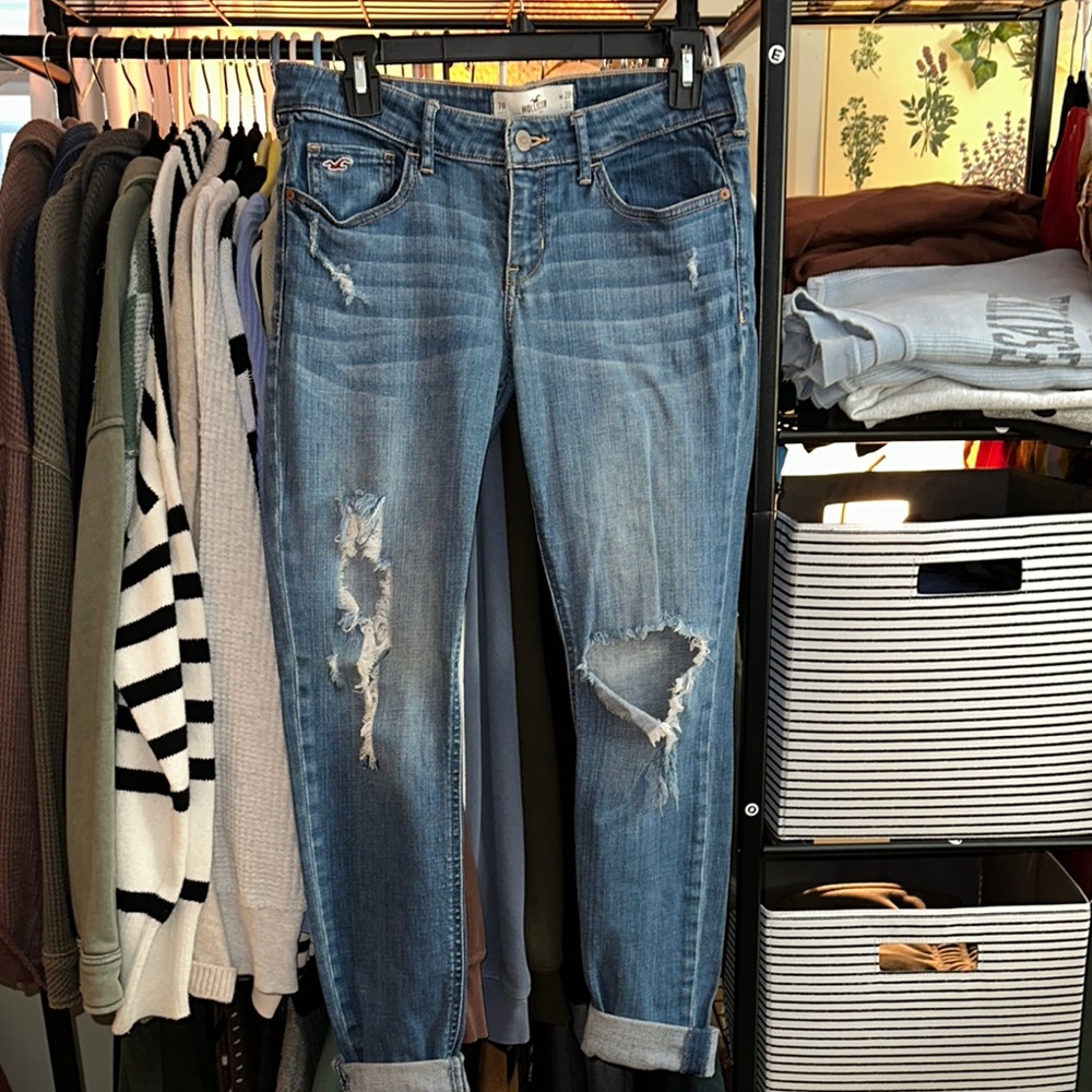 Hollister Blue Boyfriend Jeans Distressed Style